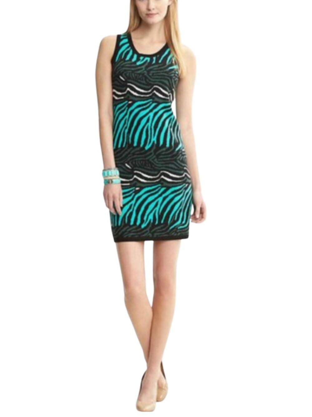 Banana Republic Issa London Collection Zebra Viscose Knit Tank Dress XL Teal - Picture 1 of 14